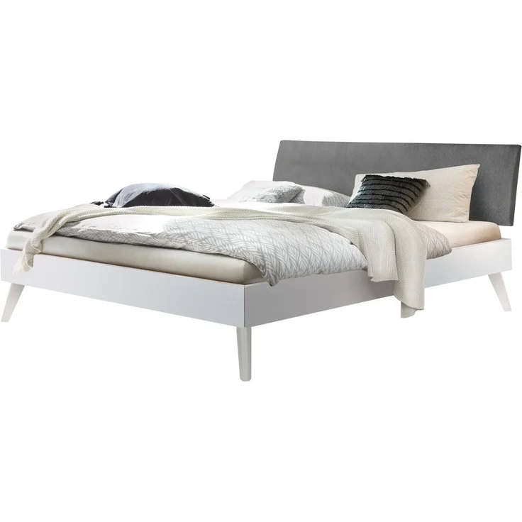 Hasena Polsterbett Pesaro Weiß mit Kopfteil Pace Grey 160x210 cm, Fußhöhe 20 cm MDF weiss deckend – Trento – Bild 1