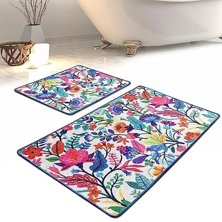 Badezimmerteppich-Set, 2 Stück, Bunte Blumen – Bild 1
