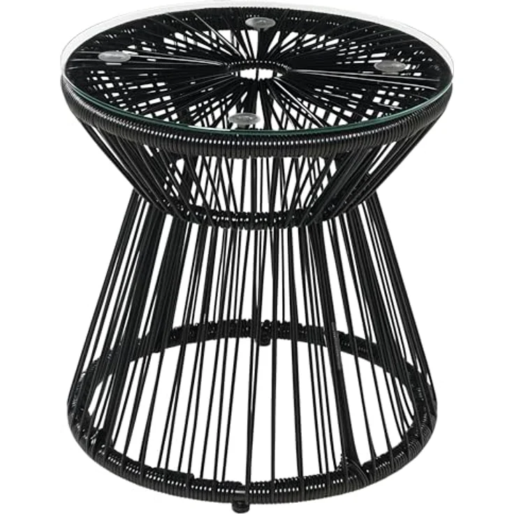 Outsunny Beistelltisch Runder Ratten Kaffeetisch, Bistrotisch mit Glastischplatte (Gartentisch, 1-St, Couchtisch), für Terrasse, Balkon, Metall, Schwarz – Bild 2
