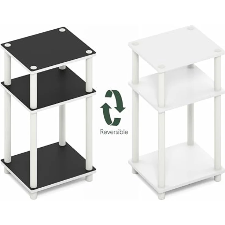 Furinno Turn-N-Tube Beistelltisch, 3-stöckiger Beistelltisch, Nachttisch, Bettseitentisch, für Wohnzimmer, Schlafzimmer, Weiß/Schwarz Espresso – Bild 5