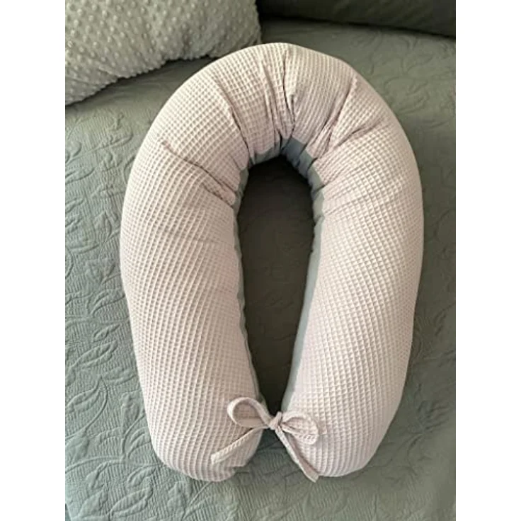 Loolay Stillkissen WAFFELPIQUE/ GLATT Schwangerschaftskissen Seitenschläferkissen Kissen, Baumwolle M/ L u. L/ XL Kissen + Waffelstoff BEZUG abnehmbar Reißverschluss, 170 und 190 cm Lagerungskissen Geschenk GRAU MINZE ROSA GELB, 100% Europäische PREMIU... – Bild 4
