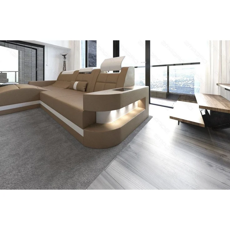 Mini Ecksofa Wave L Form aus Leder - Kunstleder - sandbeige-weiß - Links – Bild 6