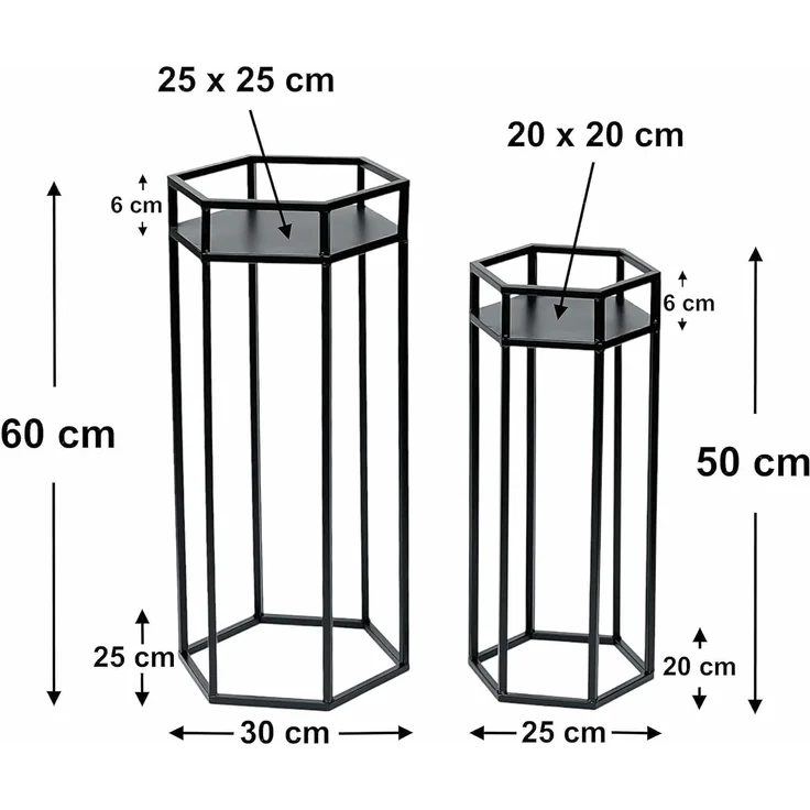 DanDiBo Blumenhocker Metall Schwarz 6eck Blumenständer Beistelltisch 96453 2er Set Pflanzenständer Blumensäule Modern Pflanzenhocker – Bild 2