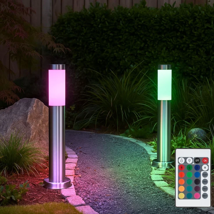 2er Set RGB LED Sockelleuchte, Edelstahl, silber, H 45 cm – Bild 2