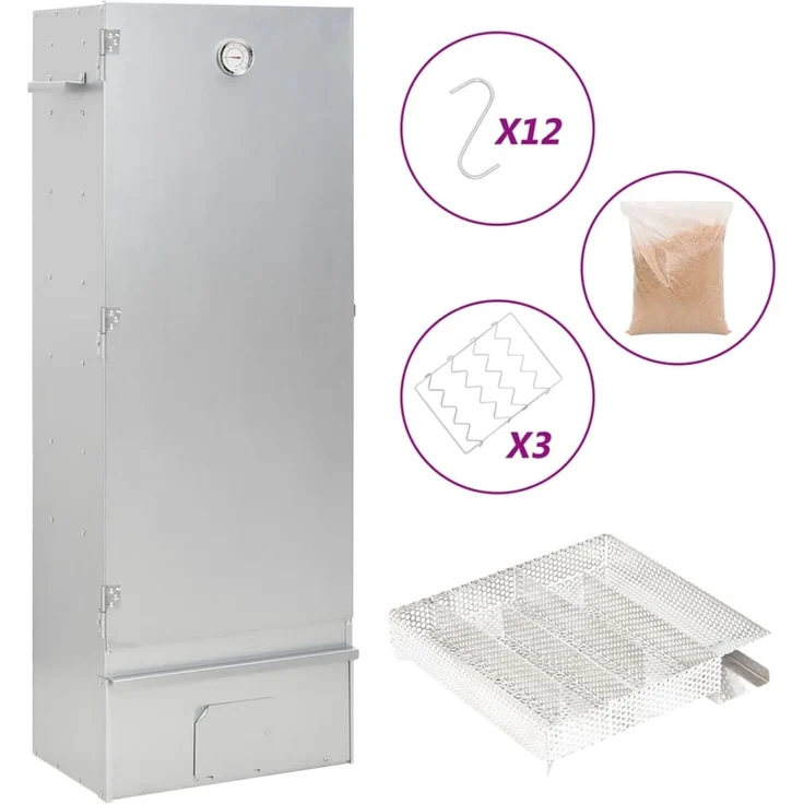 vidaXL Räucherofen mit Kaltrauchgenerator, Verzinkter Stahl, 44,5 x 29 x 110 cm, 18.7 kg, ohne Glasfenster – Bild 1