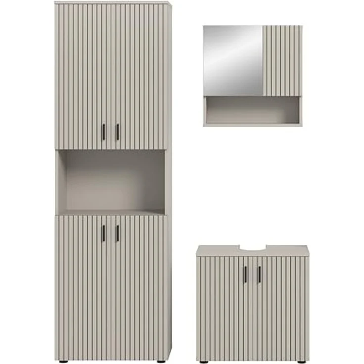 xonox. home – Badkombination Mone 135x192x30 cm in Kaschmir Nachbildung – 3-teiliges Set mit Badschrank, Waschbeckenunterschrank & Spiegelschrank – funktional & vielseitig kombinierbar – Bild 2