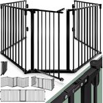 CASARIA® Treppenschutzgitter mit Sicherheitstür Metall ohne Bohren 306x77 cm Hundegitter Baby Kinderschutz Absperrgitter Kamingitter Schwarz