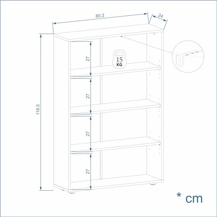 KOMTO Bücherregal Lumo 80 cm breit Regal mit 3, 4, 6 Ebenen und Höhenverstellbare Regale, Aufbewahrungsregal Bookshelf Weiß – Bild 7