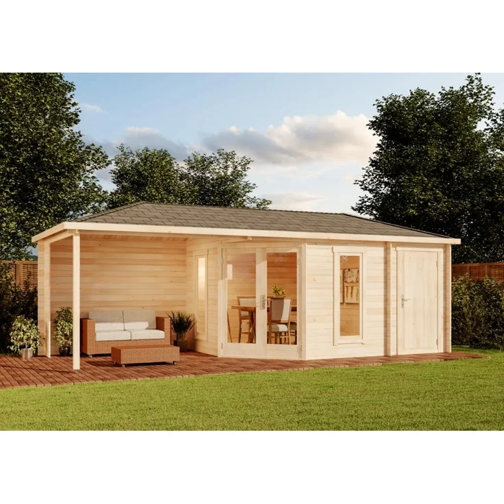 Alpholz 5-Eck Gartenhaus Liwa mit Anbau Gartenhaus aus Holz Holzhaus mit 28 mm Wandstärke inklusive Terrasse Blockbohlenhaus mit Montagematerial – Bild 1