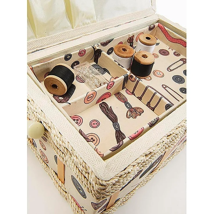 Kobolo Nähkorb Nähkästchen rechteckig Knopfmuster - Textileinsatz (in Naturtönen) – Bild 4