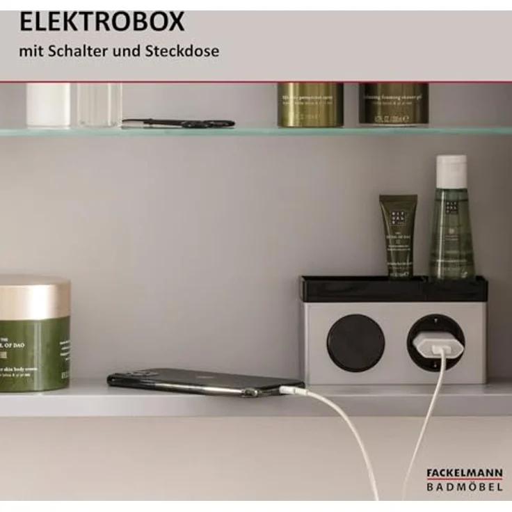 FACKELMANN MILANO Waschtisch Set mit Spiegelschrank 88 cm breit, Braun hell, Waschbecken Keramik Weiß – Bild 8