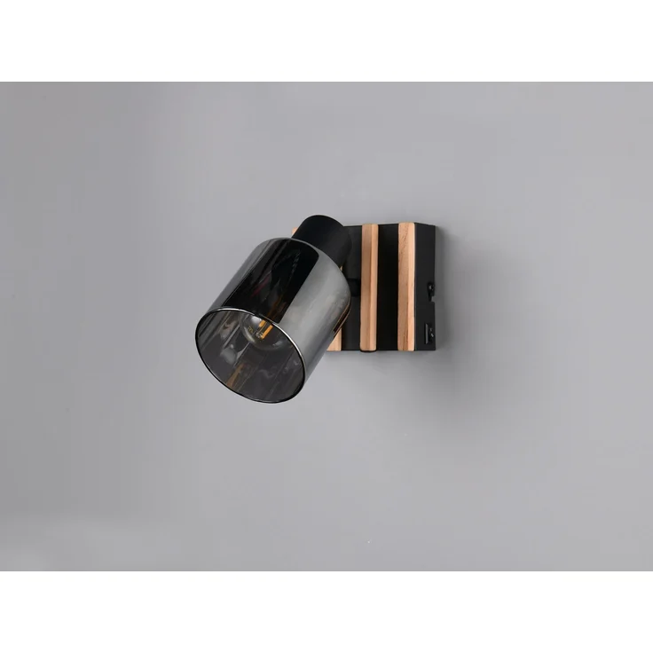 Wandstrahler TRAVIA mit Schalter, Rauchglas Schwarz & Holz, Breite 10cm – Bild 6