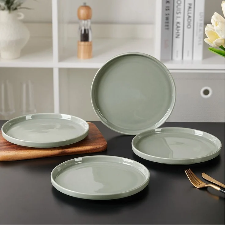 JIWOO Teller 4er Ø20,5cm,Frühstücksteller Steakteller Pastateller Brotteller Plate, (4 St), Keramik Hochwertiges Tellerset Grau Mikrowellen spülmaschinenfest – Bild 2