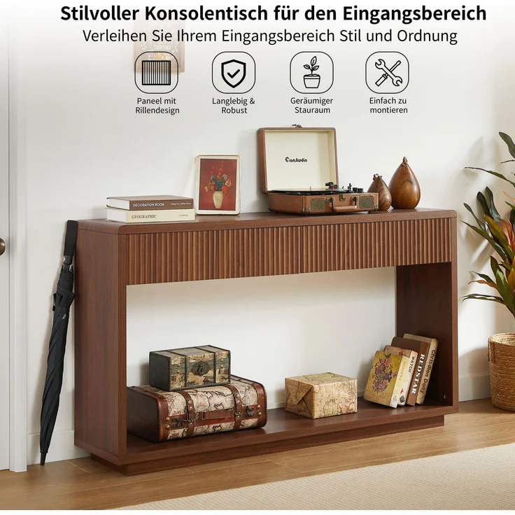 DESVIAE Sideboard Nussbaum aus Spanplatte/MDF – 150x85x35 cm – 2 Schubladen, offenes Ablagefach – Bild 4