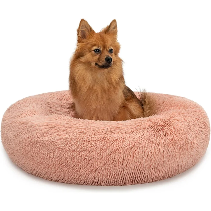lionto Donut Hundebett, rundes Hundesofa mit Plüschbezug & Anti-Rutsch-Noppen, weich & gemütlich, 60 cm Durchmesser, rosa – Bild 1
