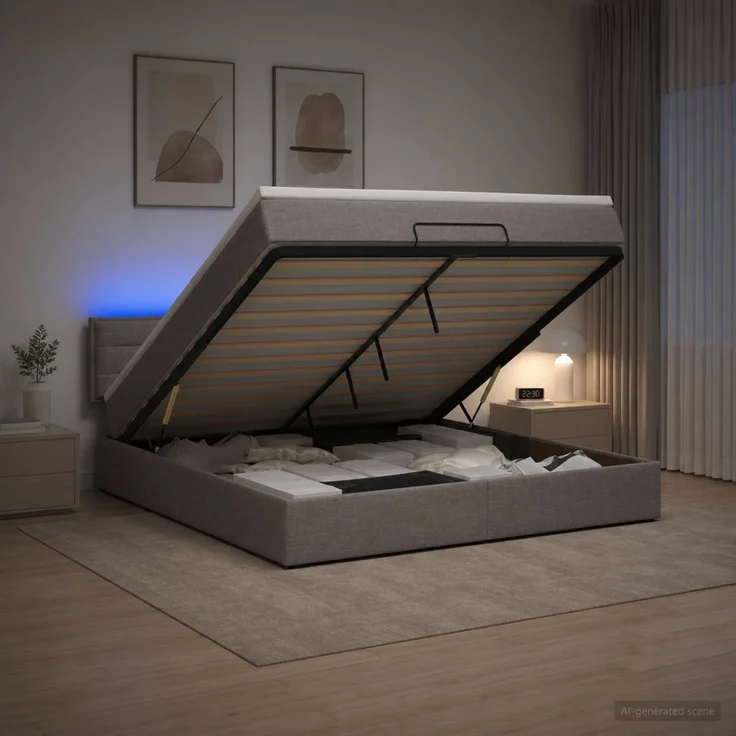 vidaXL Ottoman-Bett mit Matratze und LED Taupe 140 x 200 cm Stoff 3456833 – Bild 4