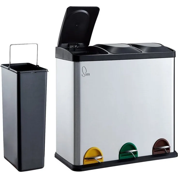 SVITA TC3X20 Treteimer Abfalleimer Mülleimer Mülltrennung Edelstahl (60L) Silber