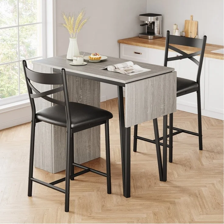 GarveeMore Essgruppe Esstisch Klappbar mit 2 Stühlen für Küche & Esszimmer, Bartisch,Ktichen Tisch mit 2 Gepolsterter Sitz und 3 Ablagen – Bild 2