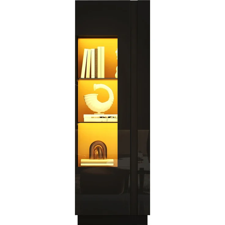 Vitrine 60 x 40 x 180 cm aus Spanplatte, mit Acrylglastür und LED-Beleuchtung, Schwarz – Bild 7