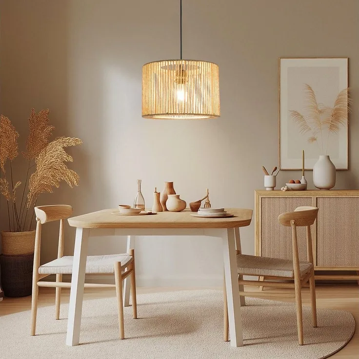 Zedelmaier Pendelleuchte Hängelampe hängend Deckenlampe Deckenleuchte E27 x 1/max. 40 W, Lampenschirm aus dicker Papierschnur, Boho-Design