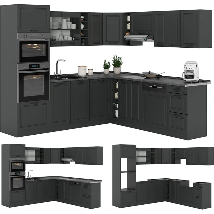 Eckküche R-Line Anthrazit Landhaus/Anthrazit 247 x 237 cm ohne Arbeitsplatte Vicco – Bild 6