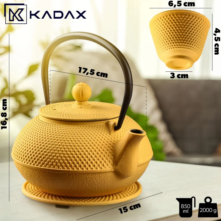 KADAX Teekessel, Gusseisen, Teekannen-Ei, 850 ml, 2 Tassen, Gelb – Bild 2