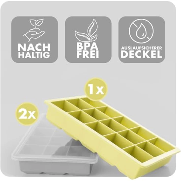 Blumtal Eiswürfelformen Silikon 3er Set - 15er Eiswürfelform mit Deckel - BPA-freie Silikon Eiswürfelform - Ice Cube Tray lebensmittelecht - Ice Tray - Grau + Grau + Gelb – Bild 2