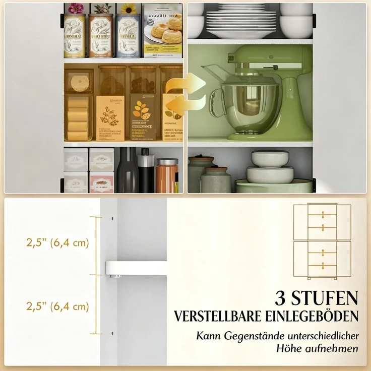 Küchenbuffet B 76 x T 40 x H 178,5 cm aus MDF in Weiß mit Holzoptik, 4 Türen – Bild 9