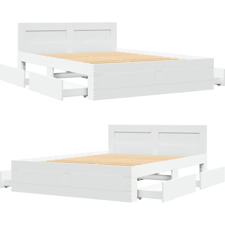vidaXL Bettgestell mit Kopfteil ohne Matratze Weiß 140x200 cm 3295562 – Bild 7