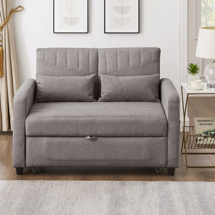 Sofabett 114x77x82,5 cm Grau, ausziehbar mit 3-fach verstellbarer Rückenlehne & Baumwoll-Leinen – Bild 2