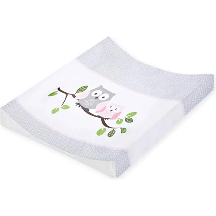 Julius Zöllner® 2-Keil Wickelauflage 50x65 cm - weiche Wickelunterlage - Baby Wickeltischauflage - Folie, wasserdicht & abwischbar - Made in Germany - OEKO-TEX Standard 100 - Eulen rosa – Bild 2