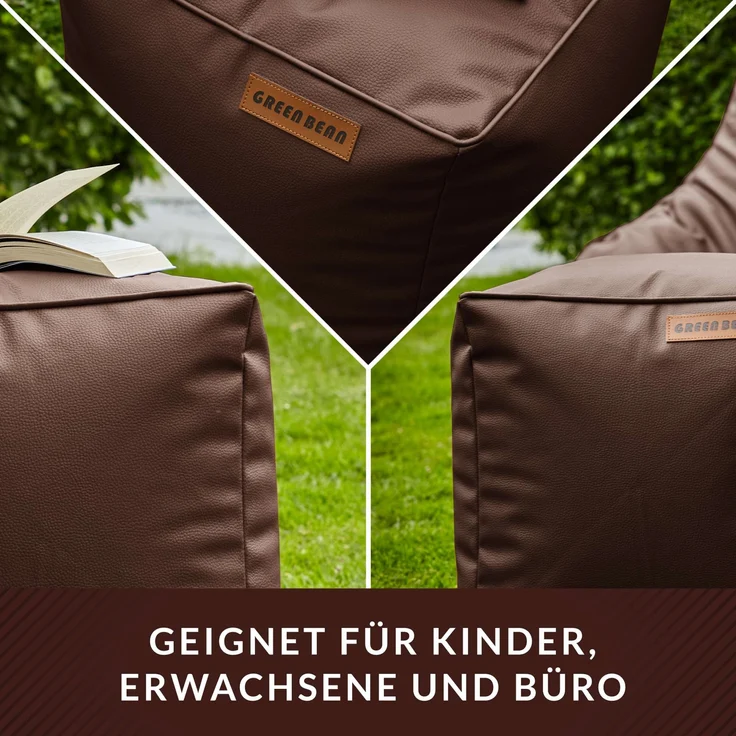 Green Bean® Sitzhocker aus Kunstleder - Pouf mit EPS Perlen Füllung - 40 x 40 cm - perfekte Ergänzung zum Sitzsack - Dunkelbraun – Bild 3