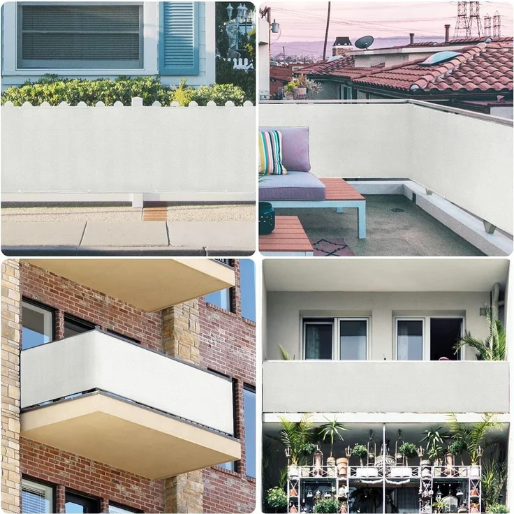 Sekey Balkon Sichtschutz Balkonabdeckung Balkonverkleidung blickdichte Wind- und UV-Schutz, 100% Privatsphäre, mit Ösen, Nylon Kabelbinder und Kordel, 90x500cm, Weiß – Bild 6