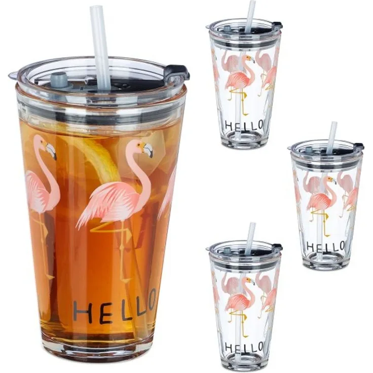 4er Set Glasbecher Flamingo