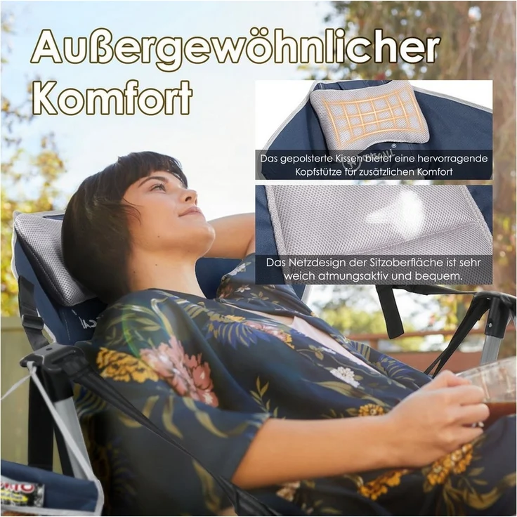 HOMECALL Campingstuhl Stühleschaukelstuhl outdoor Klappstuhl Faltbare Hängestuhl (Biz 180 KG, mit verstellbarer Rückenlehne, Lordosenstütze und Kopfstütze) – Bild 3