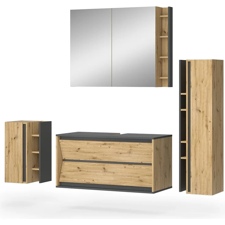 Badmöbel-Set Edelin Anthrazit/Artisan-Eiche 4-teilig Vicco – Bild 1