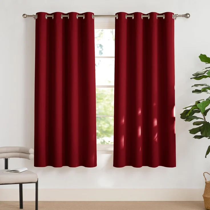 PONY DANCE Gardinen Rot Blickdicht Thermovorhang Ösenschal 2er Set Verdunklungsvorhänge für Schlafzimmer Deko Kurze Vorhänge Blickdicht, H 158 x B 132 cm | Ösenschal 2er Set, H158 x B132 cm, Verdunklungsvorhänge, Kurz, Sichtschutz, UV-Schutz, für Wohnz...