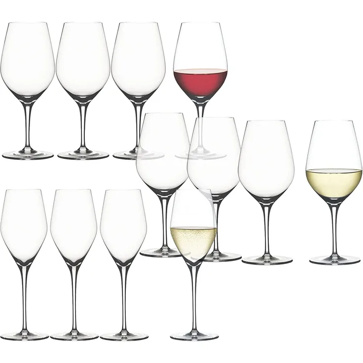 Spiegelau Authentis Bonus Pack, 12-tlg, 4 x Bordeauxglas, Rotweinglas, 650 ml, 4 x Weißweinglas, 420 ml, 4 x Champagnerglas, Kristallglas, 270 ml, 4400192