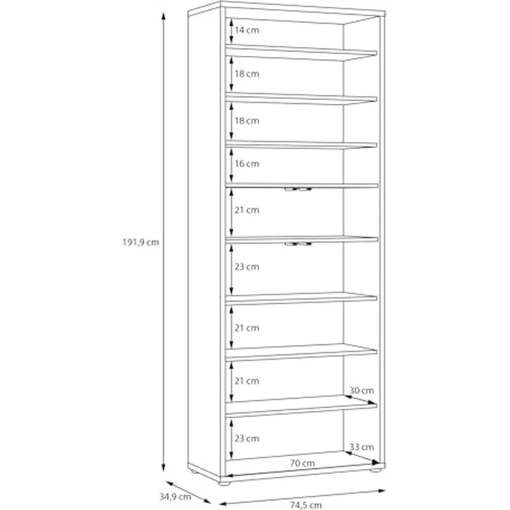 FORTE Schuhschrank Alice Springs, Schuhschrank, Höhe 191,9 cm, 4 Türen, viel Platz (B/H/T 74,5/191,9/34,9 cm) Stauraumschrank, Mehrzweckschrank, Breite 74,5 cm, mit 8 Böden – Bild 7