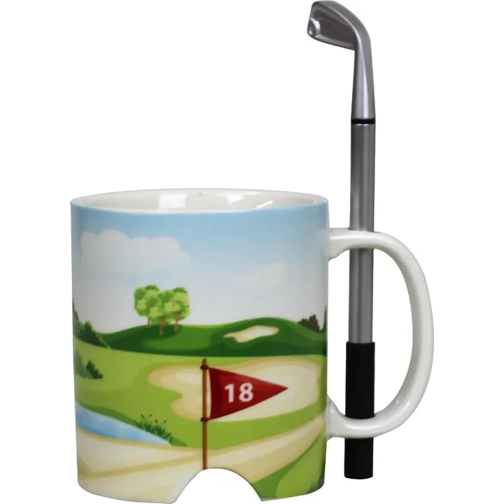 Kaffeetasse Golfplatz ca. 10 x 8 cm mit Zubehör Tischgolf Tasse aus Steingut