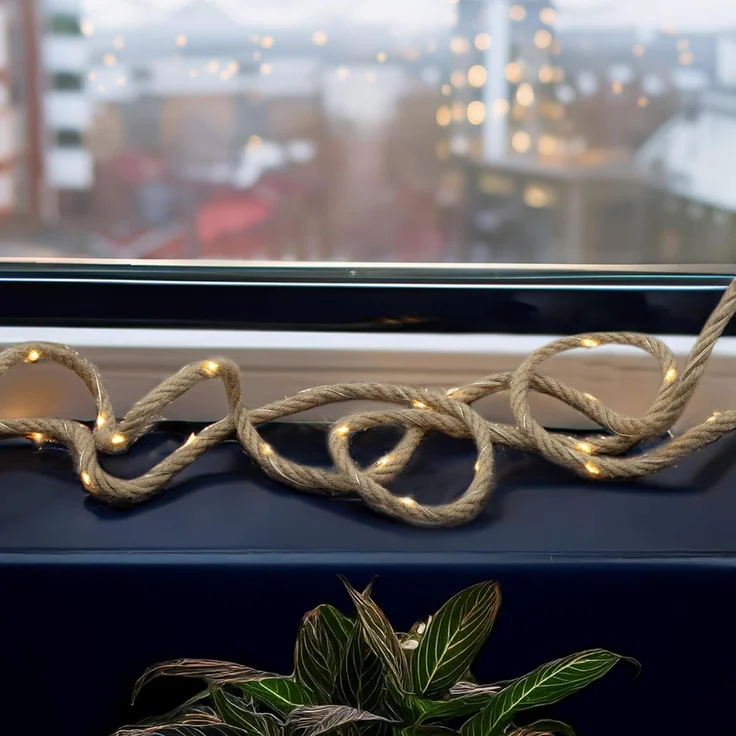 Spetebo LED-Lichterkette Tau mit Draht Lichterkette warm weiß mit Timer 400 cm, 60-flammig, Batterie betrieben – Bild 4
