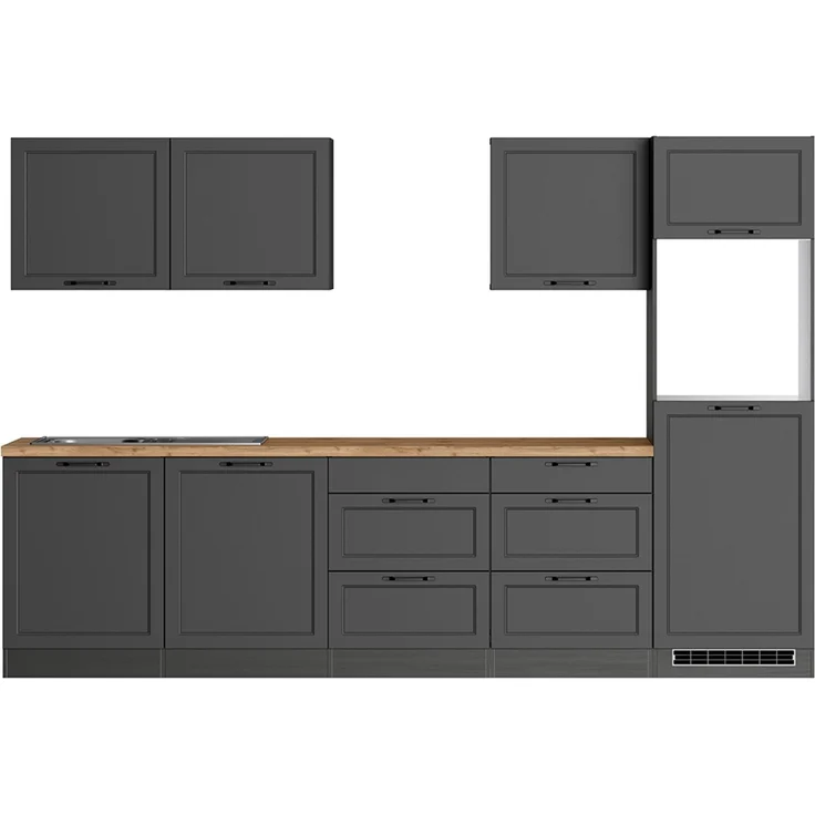 Küchenzeile 300 cm in grau, Arbeitsplatte in Eiche, MONTERREY-03 – Bild 3
