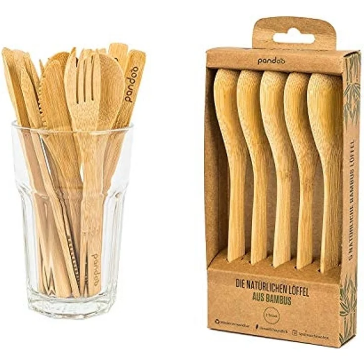 pandoo Besteck-Set Besteck aus 100% natürlichem Bambus, 5er Set (5-tlg), Bambus – Bild 3