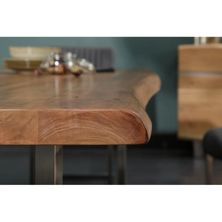 riess-ambiente Baumkantentisch MAMMUT NATURE 200cm honigfarben (natur) / silber (Einzelartikel, 1-St), Massivholz · Edelstahl · Kufen · 6cm Platte · lackiert · Esszimmer – Bild 9