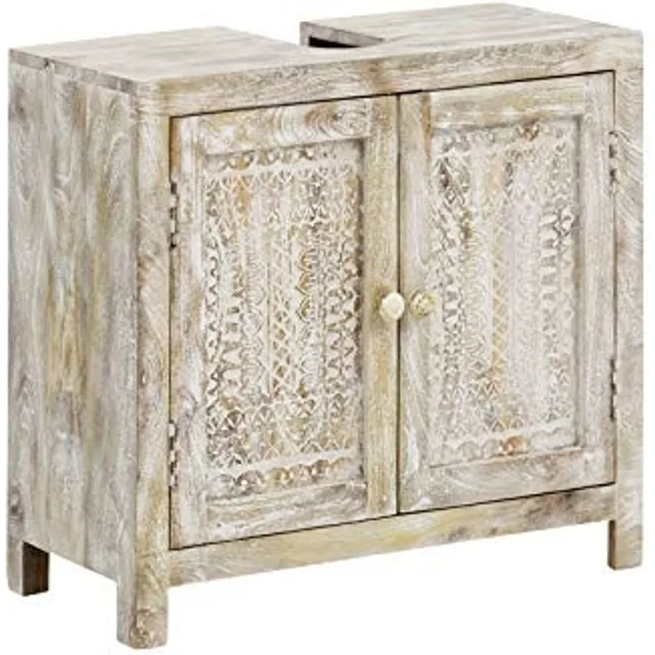 Waschbeckenunterschrank massivum Bitna Mango natur 65x61x30 cm Massivholz Badunterschrank Badschrank Waschtischunterschrank Landhausstil