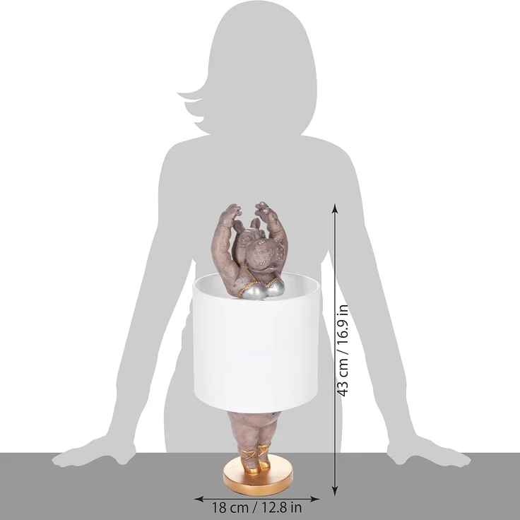 BRUBAKER Nachttischlampe Tischleuchte Nilpferd Ballerina, ohne Leuchtmittel, Motiv Lampe mit Keramikfuß, Höhe 43 cm – Bild 6