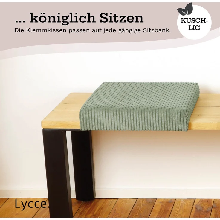 Lycce Bankauflage Klemmkissen mit Leiste - Cord, Polsterung, rutschfest Salbeigrün 8x40x38cm – Bild 6