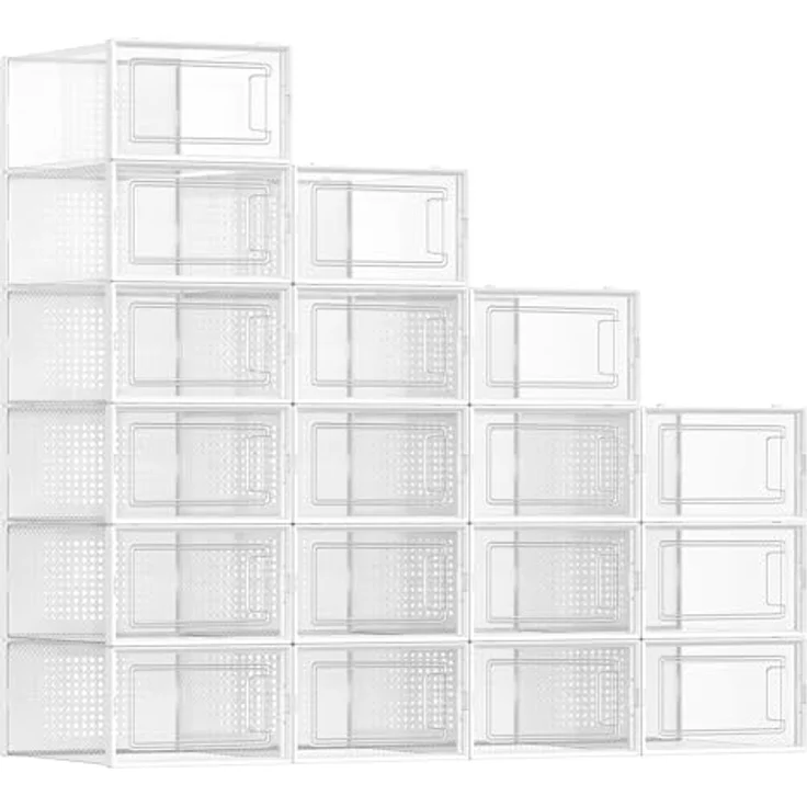 Songmics Schuhboxen 18er Pack, Polypropylen Transparent/Weiß – Bild 2