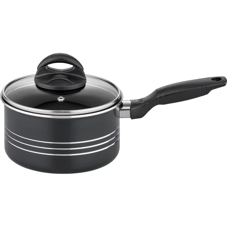 GSW Topf-Set Milano Nero, Aluminium (Set, 15-tlg, je 1 Kochtopf 16/20/2 cm, 1 Stielkasserolle 16cm, je 1 Pfanne 24/28cm), Induktion, inkl. 5-teiliges Küchenhelfer-Set – Bild 3
