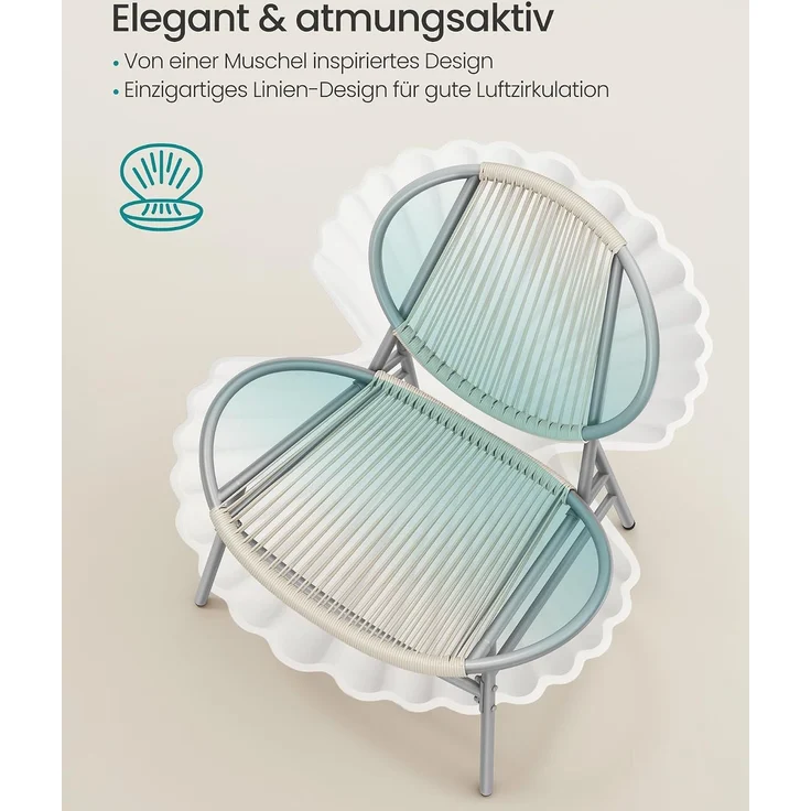 SONGMICS Balkonmöbel 3er Set, Gartenmöbel-Set mit Tisch und 2 Stühlen, PE-Polyrattan, grau – Bild 4